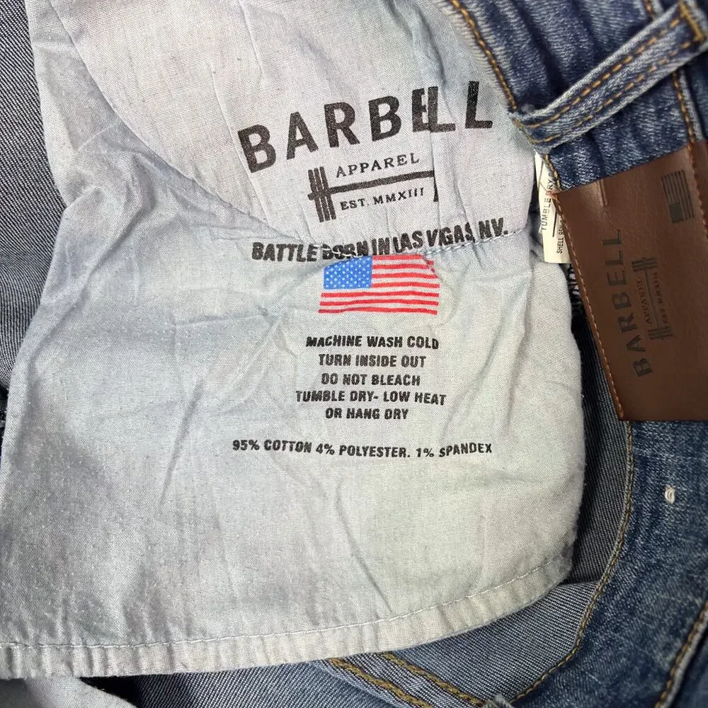Barbell Apparel Mens 30 Slim Fit Straight Leg Jeans Blue Stretch Denim